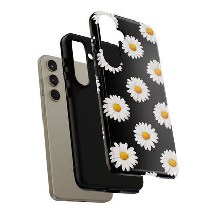 Black Daisy Floral Tough Phone Case – Cute Protective Cover for Iphone, Samsung Galaxy and Pixel