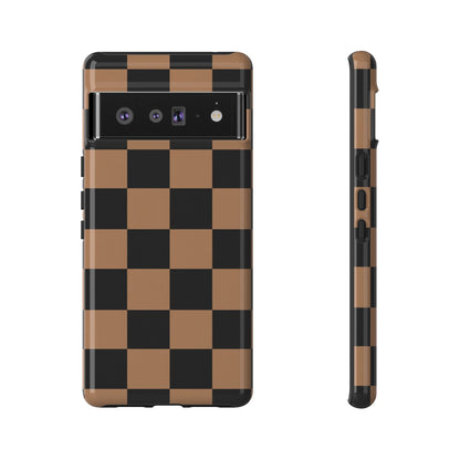 Brown Checkered Phone Case | Aesthetic Checkerboard iPhone & Samsung Tough Case