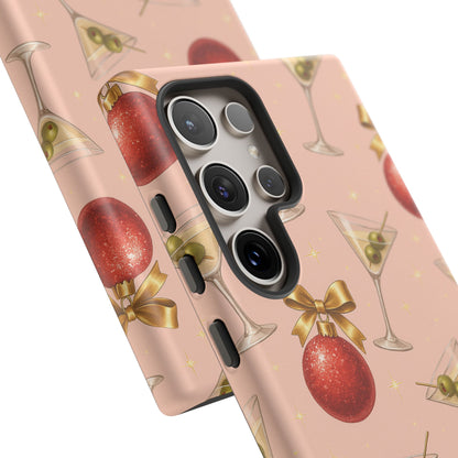 Cocktail Ornament Phone Case – Pink Martini & Cherry Pattern | Glossy or Matte for Iphone, Samsung Galaxy and Pixel