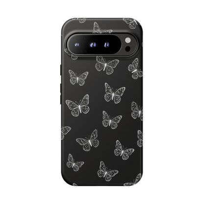 White Butterfly Pattern Phone Case – Dark Aesthetic Monochrome Tough Cover