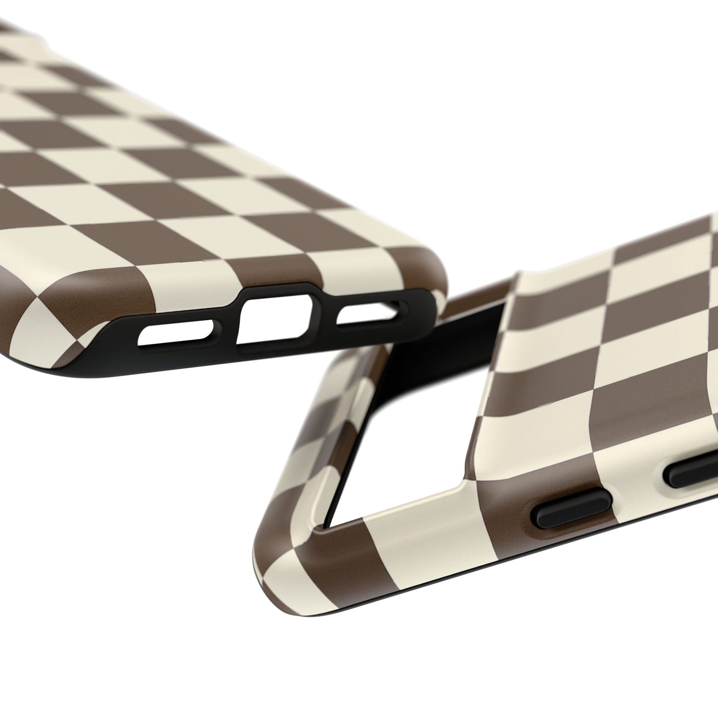 Mocha Checkerboard Phone Case | Neutral Aesthetic Checkered iPhone & Samsung Tough Case