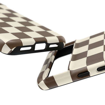 Mocha Checkerboard Phone Case | Neutral Aesthetic Checkered iPhone & Samsung Tough Case