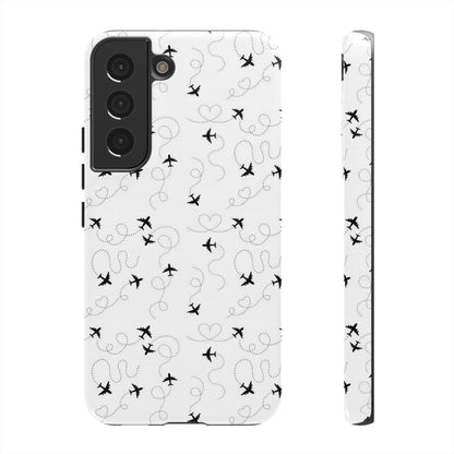 Minimal Paper Airplane Pattern Phone Case – Black White Aesthetic Tough Cover