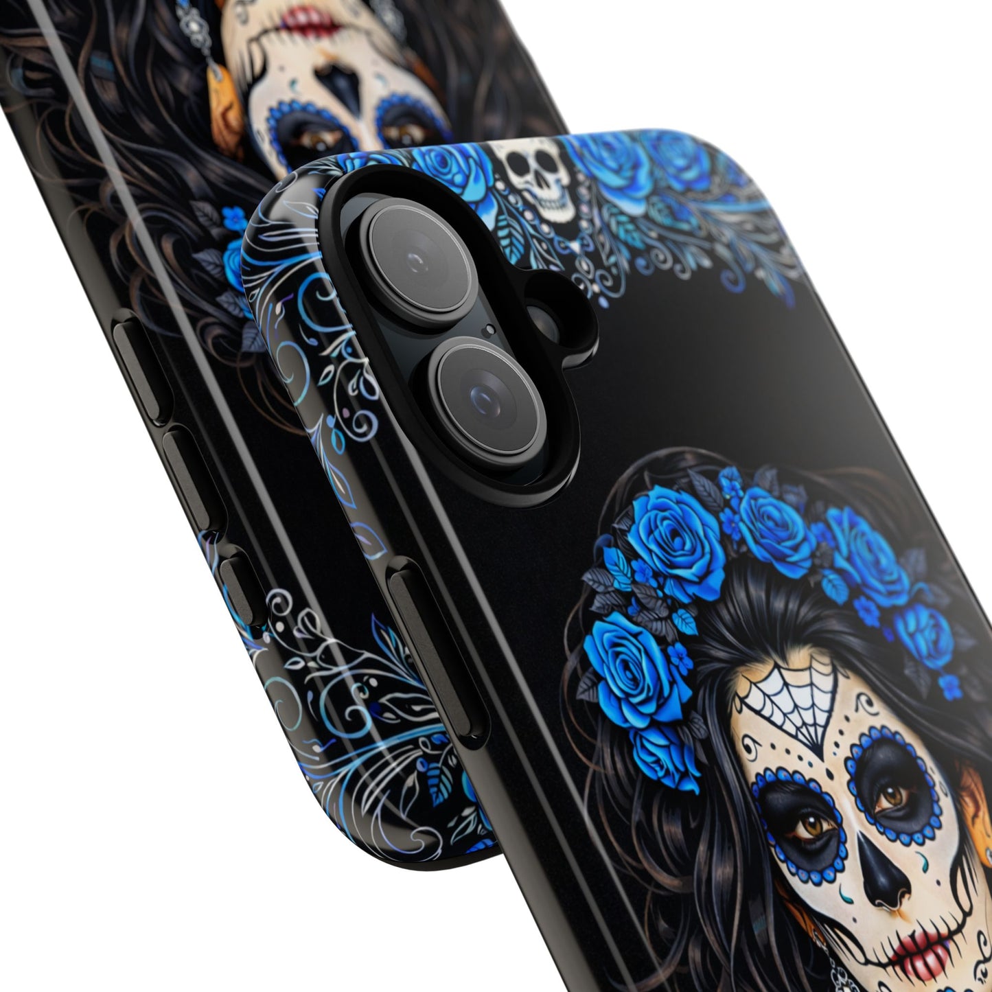 Blue Sugar Skull Woman Phone Case – Day of the Dead Aesthetic Tough Cover