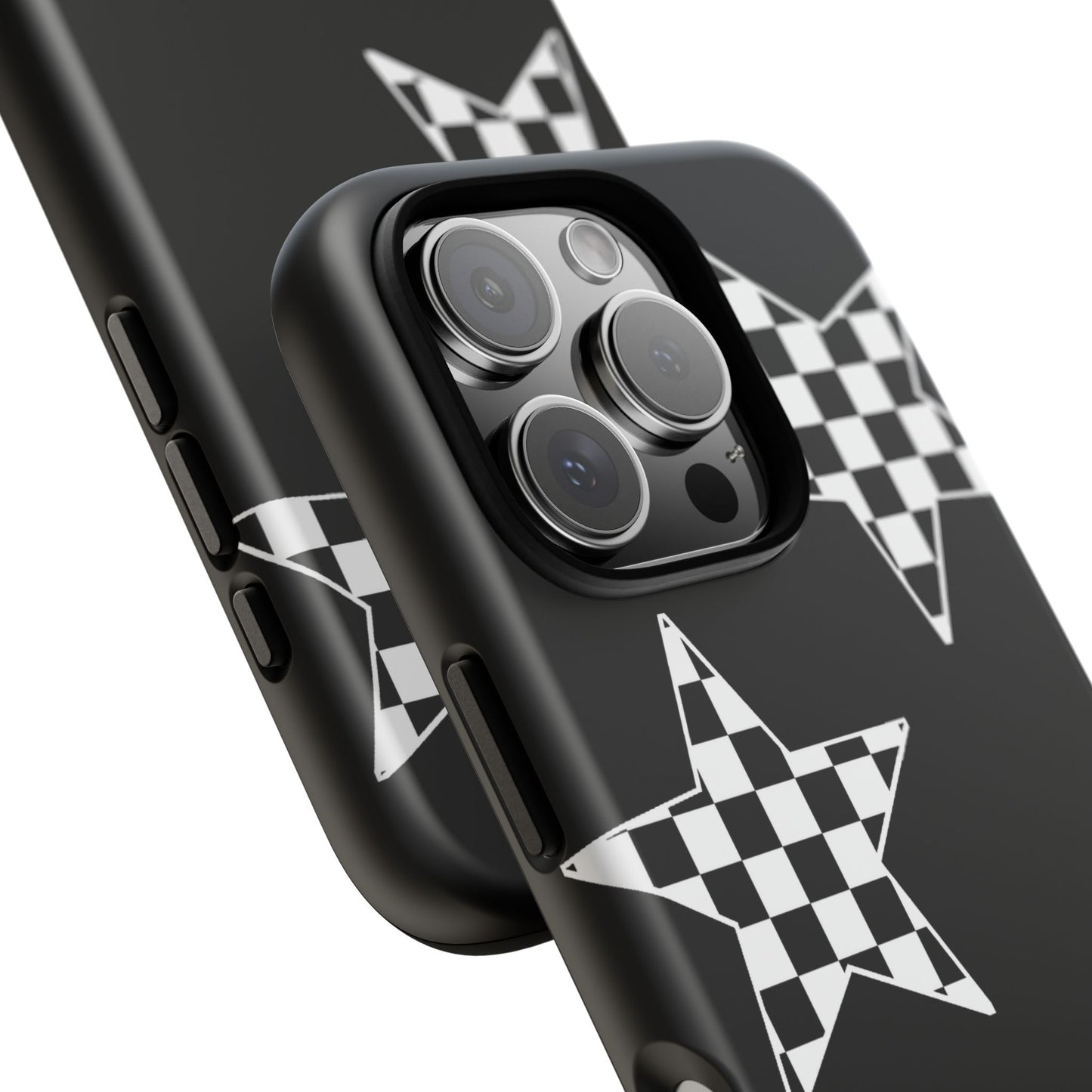 Checkered Star Tough Phone Case – Black Retro Graphic Protective Cover for Iphone, Samsung Galaxy and Pixel