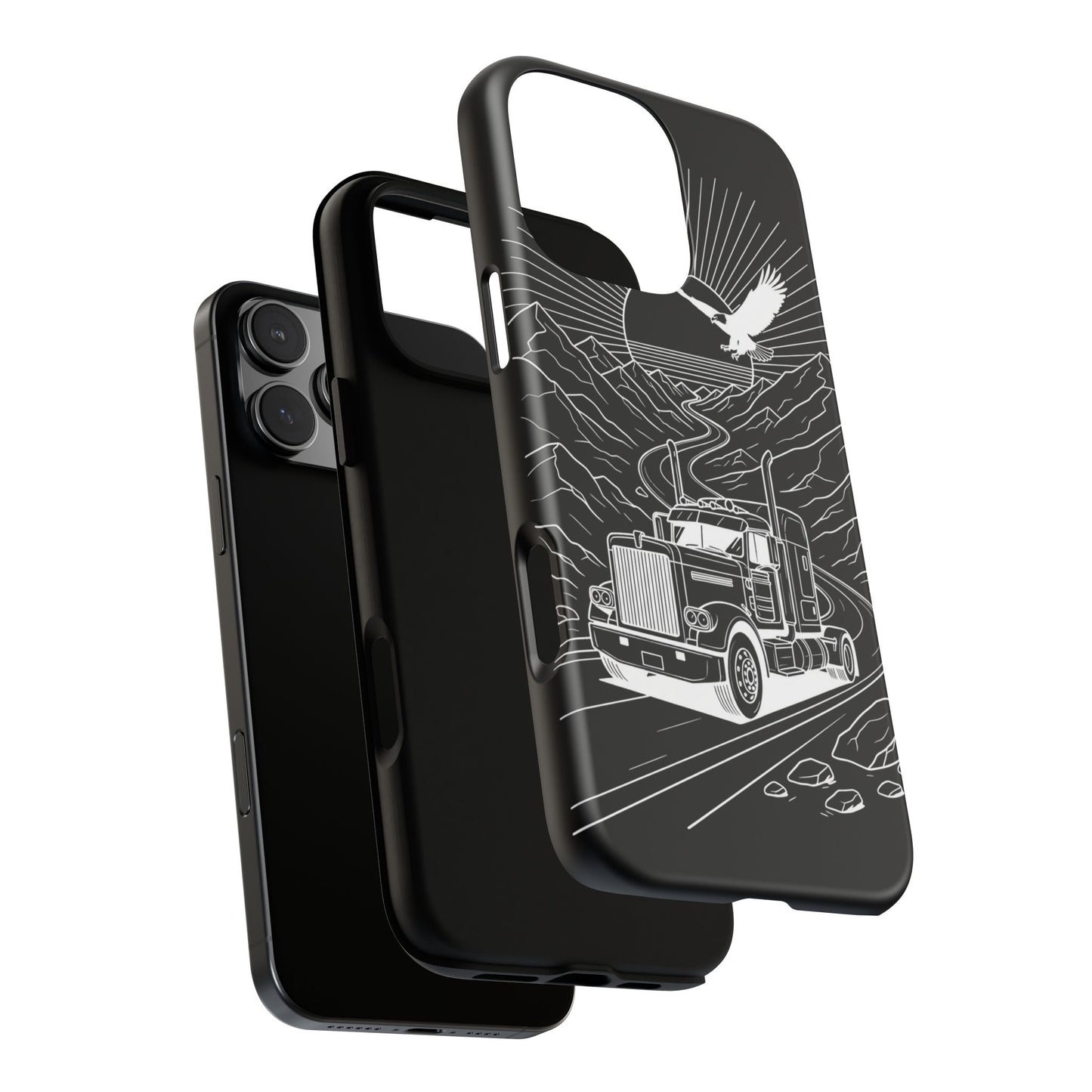 Trucker Highway Phone Case | Eagle & Mountain Line Art | Black Western Tough Case