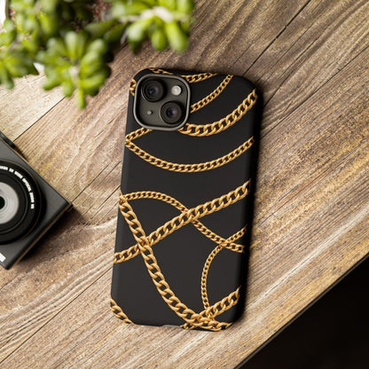 Luxury Gold Chain Phone Case – Black Designer Style Tough Protective Cover for Iphone, Samsung Galaxy and Pixel