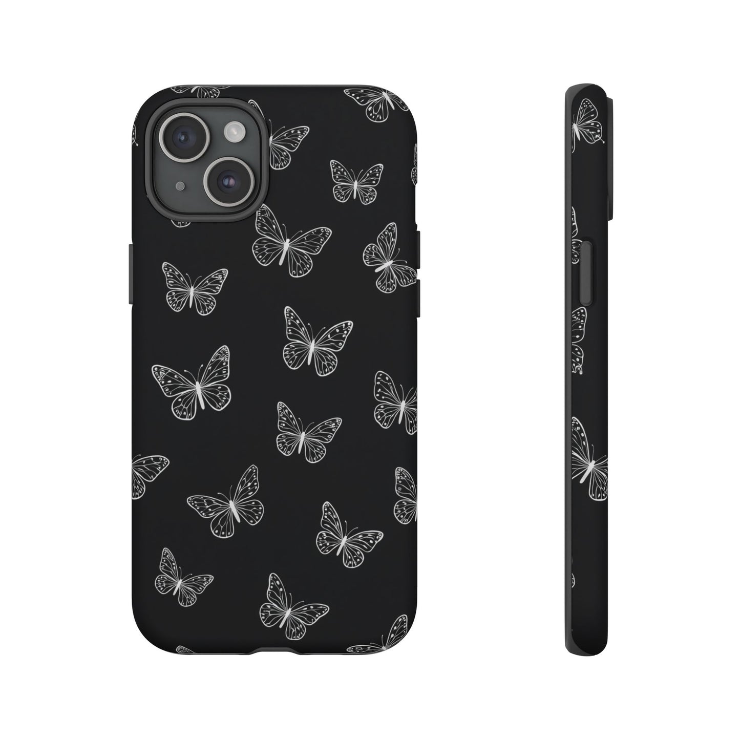 White Butterfly Pattern Phone Case – Dark Aesthetic Monochrome Tough Cover