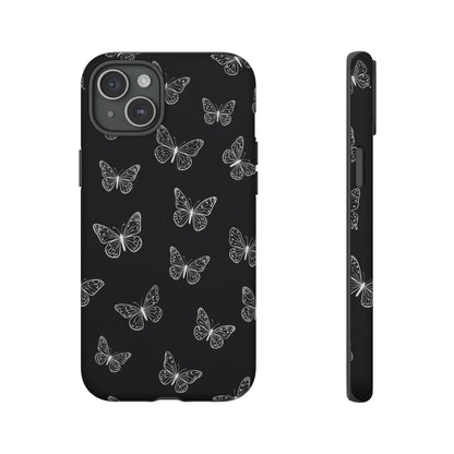White Butterfly Pattern Phone Case – Dark Aesthetic Monochrome Tough Cover