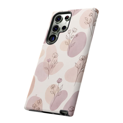 Blush Floral Phone Case Neutral Botanical Watercolor Tough Cover