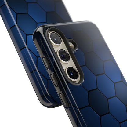 Blue Hexagon Gradient Phone Case | Honeycomb Geometric Tech Aesthetic | Minimalist Tough Case for iPhone & Samsung