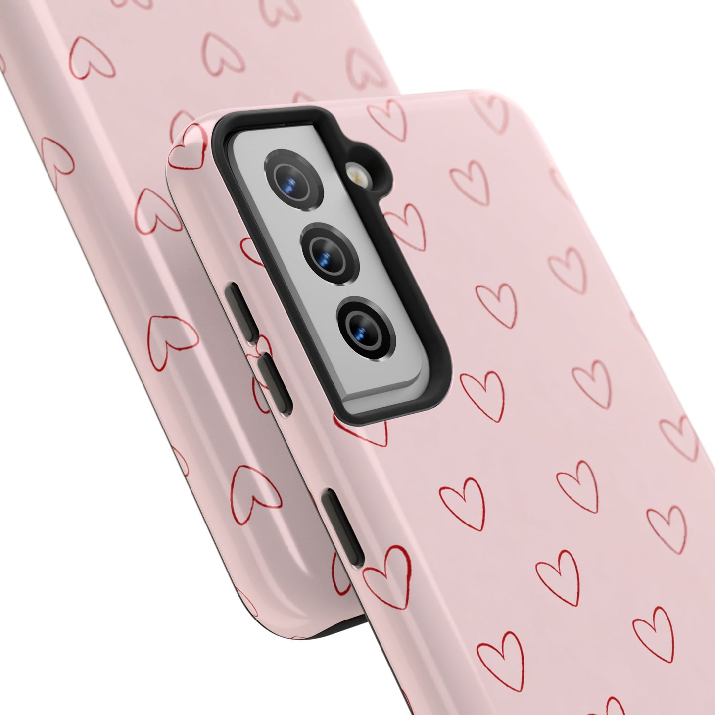 Pink Doodle Hearts Phone Case | Minimal Cute Heart Pattern Tough Case