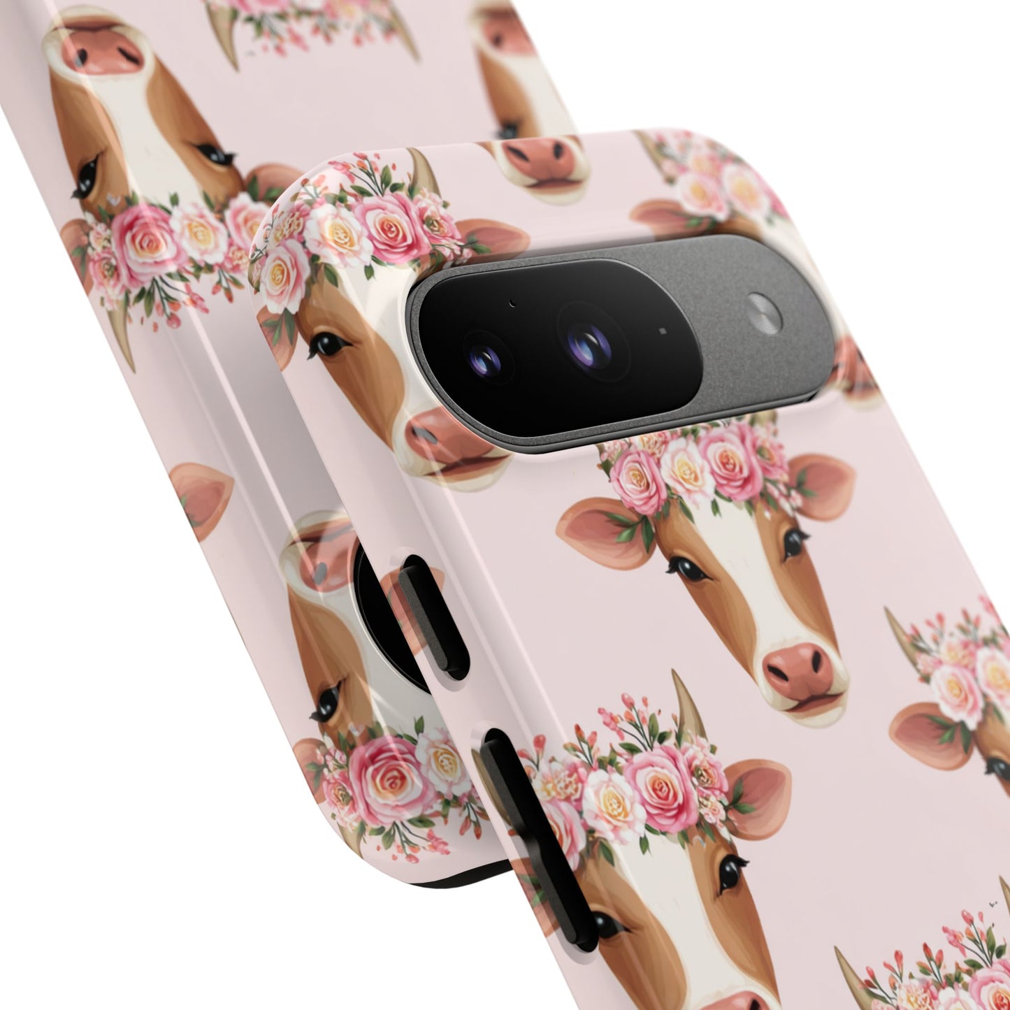 Floral Cow Phone Case – Cute Pink Cow Print Tough Protective Case for Iphone, Samsung Galaxy and Pixel