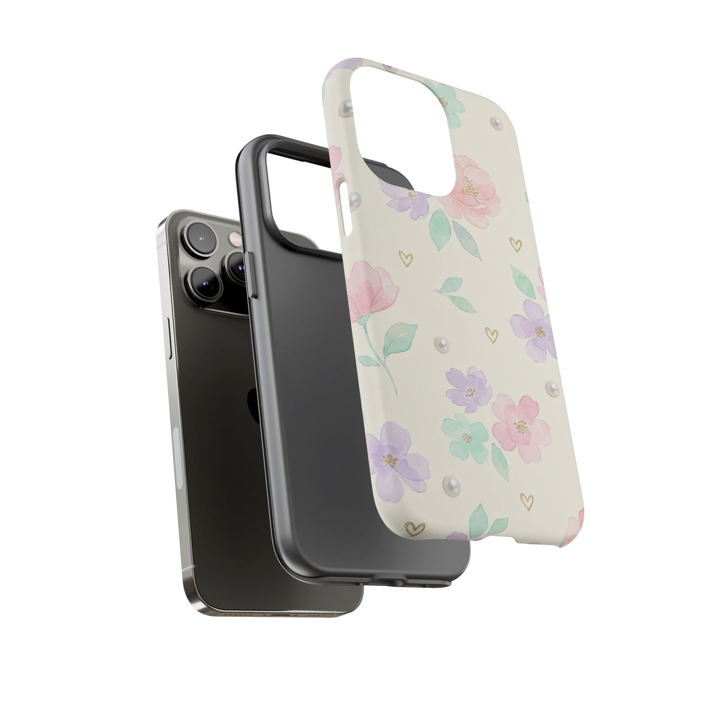 Pastel Floral Phone Case – Coquette Watercolor Flower Hearts Tough Case (iPhone, Samsung, Pixel)