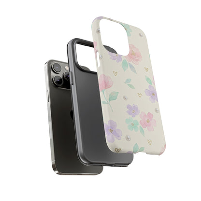 Pastel Floral Phone Case – Coquette Watercolor Flower Hearts Tough Case (iPhone, Samsung, Pixel)