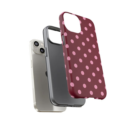 Pink Polka Dot Phone Case – Cute Aesthetic Tough Protective Phone Cover for Iphone, Samsung Galaxy and Pixel