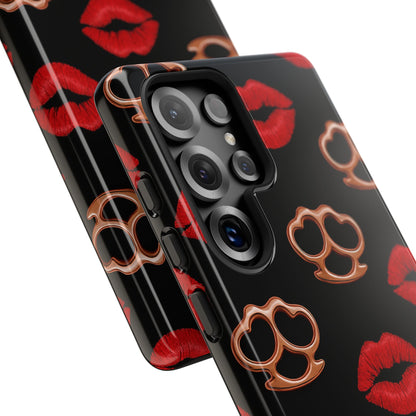 Red Lipstick & Knuckle Duster Phone Case | Bold Kiss Print Tough Protective Cover for Iphone, Samsung Galaxy and Pixel