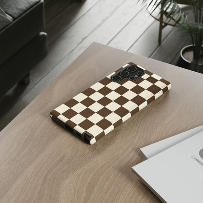 Mocha Checkerboard Phone Case | Neutral Aesthetic Checkered iPhone & Samsung Tough Case