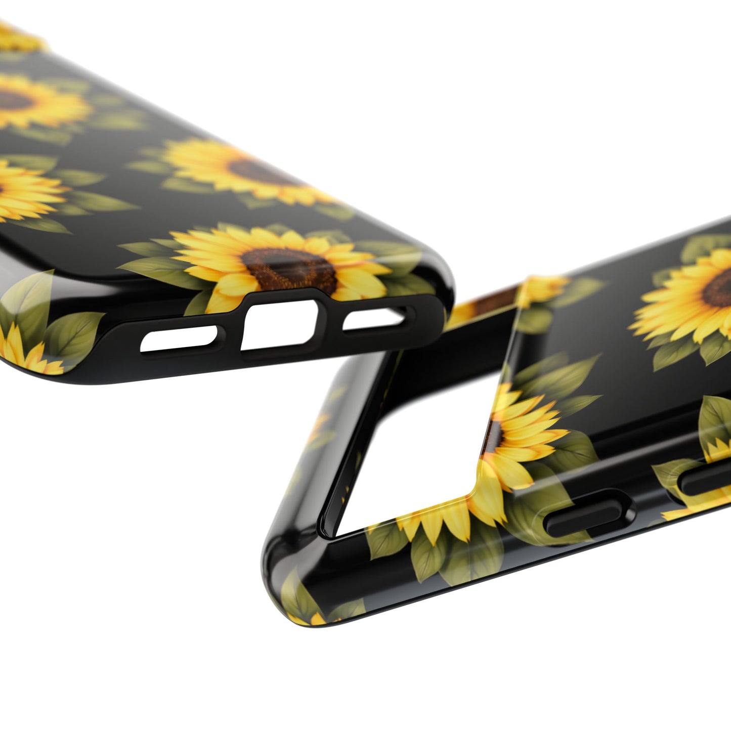 Sunflower Floral Tough Phone Case – Black Background Protective Cover for Iphone, Samsung Galaxy and Pixel