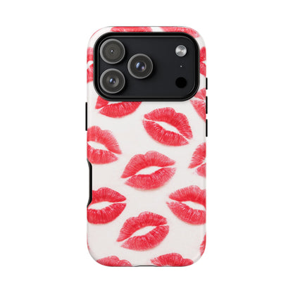 Red Lipstick Kiss Phone Case – Sexy Lip Print Pattern Tough Protective Cover