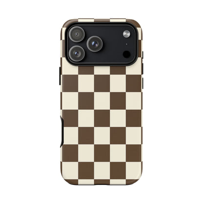 Mocha Checkerboard Phone Case | Neutral Aesthetic Checkered iPhone & Samsung Tough Case