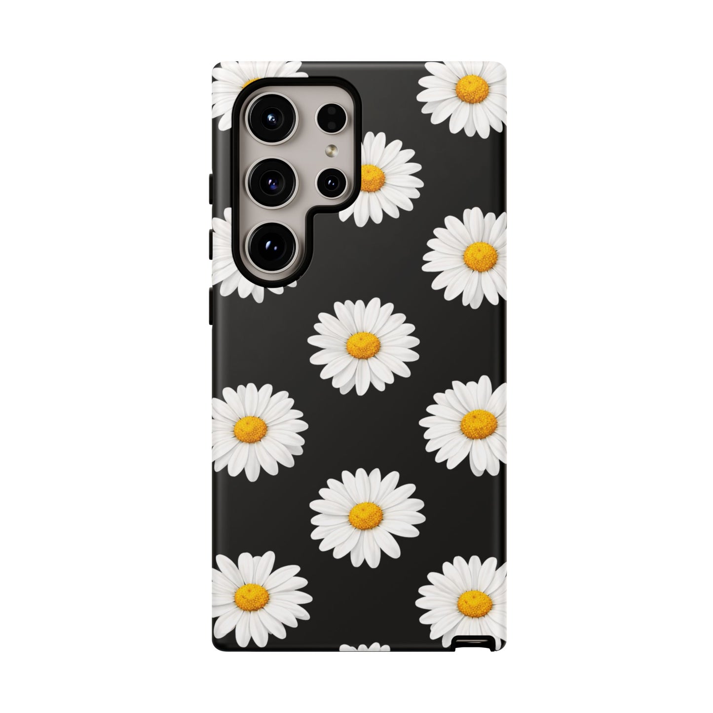 Black Daisy Floral Tough Phone Case – Cute Protective Cover for Iphone, Samsung Galaxy and Pixel