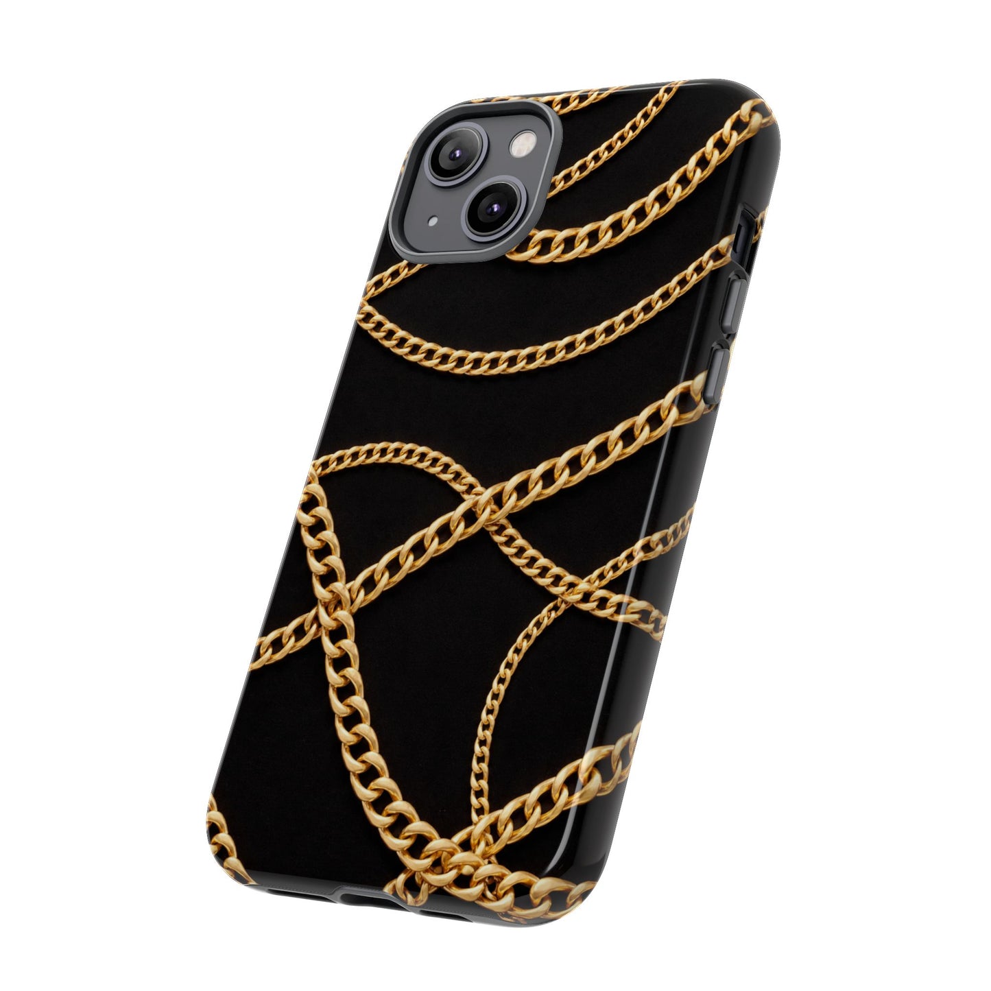 Luxury Gold Chain Phone Case – Black Designer Style Tough Protective Cover for Iphone, Samsung Galaxy and Pixel