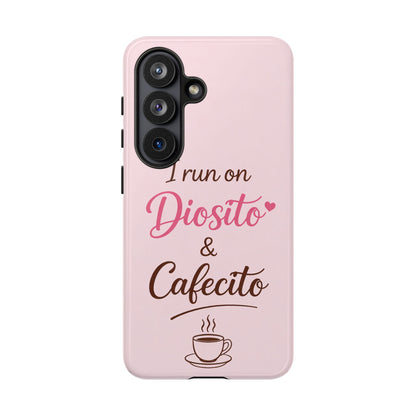 I Run on Diosito y Cafecito Phone Case, Pink Aesthetic Latina Faith Coffee Case, Girly Protective iPhone Samsung Cover