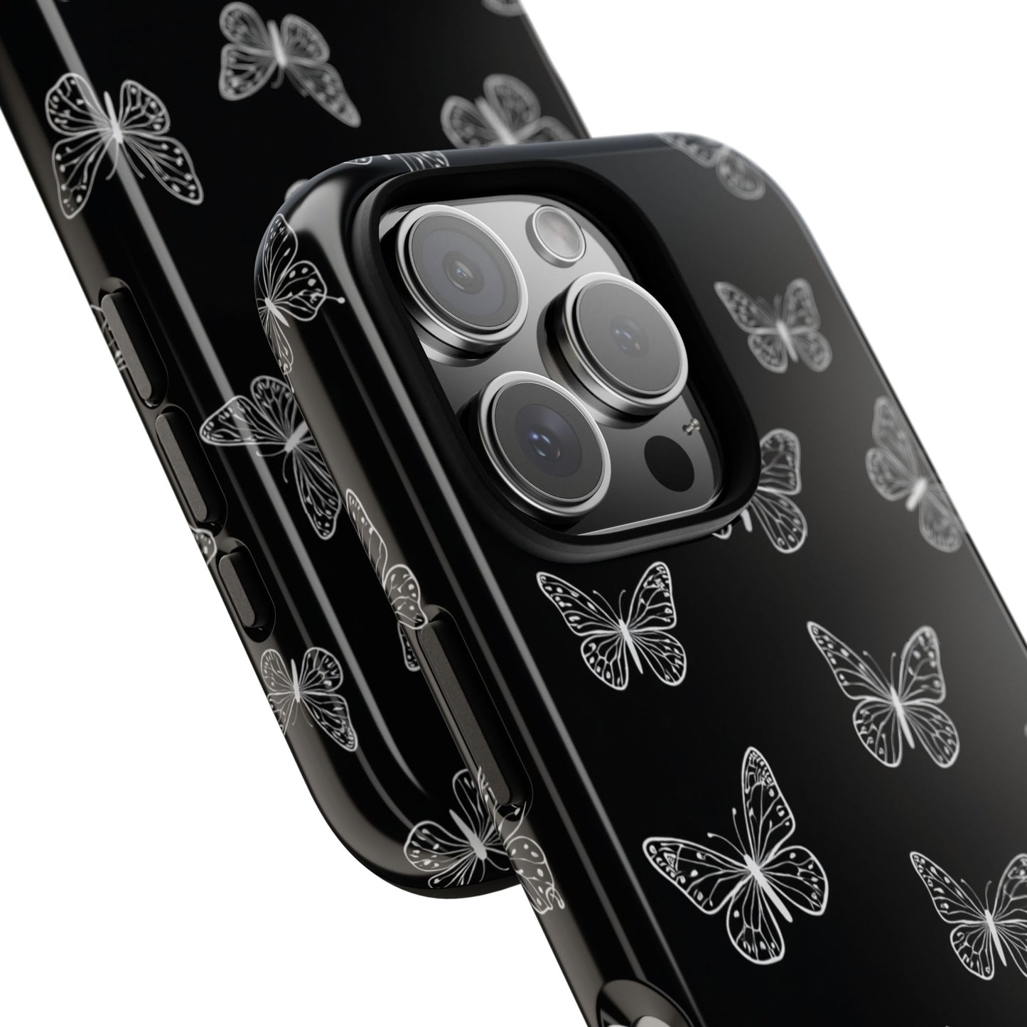 White Butterfly Pattern Phone Case – Dark Aesthetic Monochrome Tough Cover