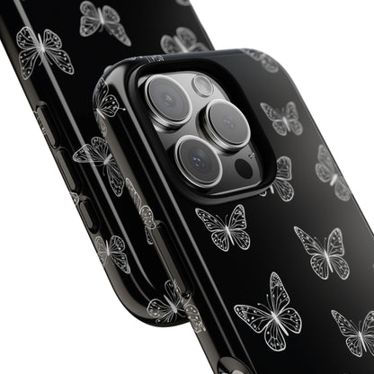 White Butterfly Pattern Phone Case – Dark Aesthetic Monochrome Tough Cover