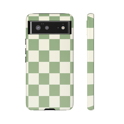 Sage Green Checkerboard Phone Case | Minimal Aesthetic Checkered iPhone & Samsung Tough Case