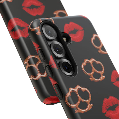 Red Lipstick & Knuckle Duster Phone Case | Bold Kiss Print Tough Protective Cover for Iphone, Samsung Galaxy and Pixel