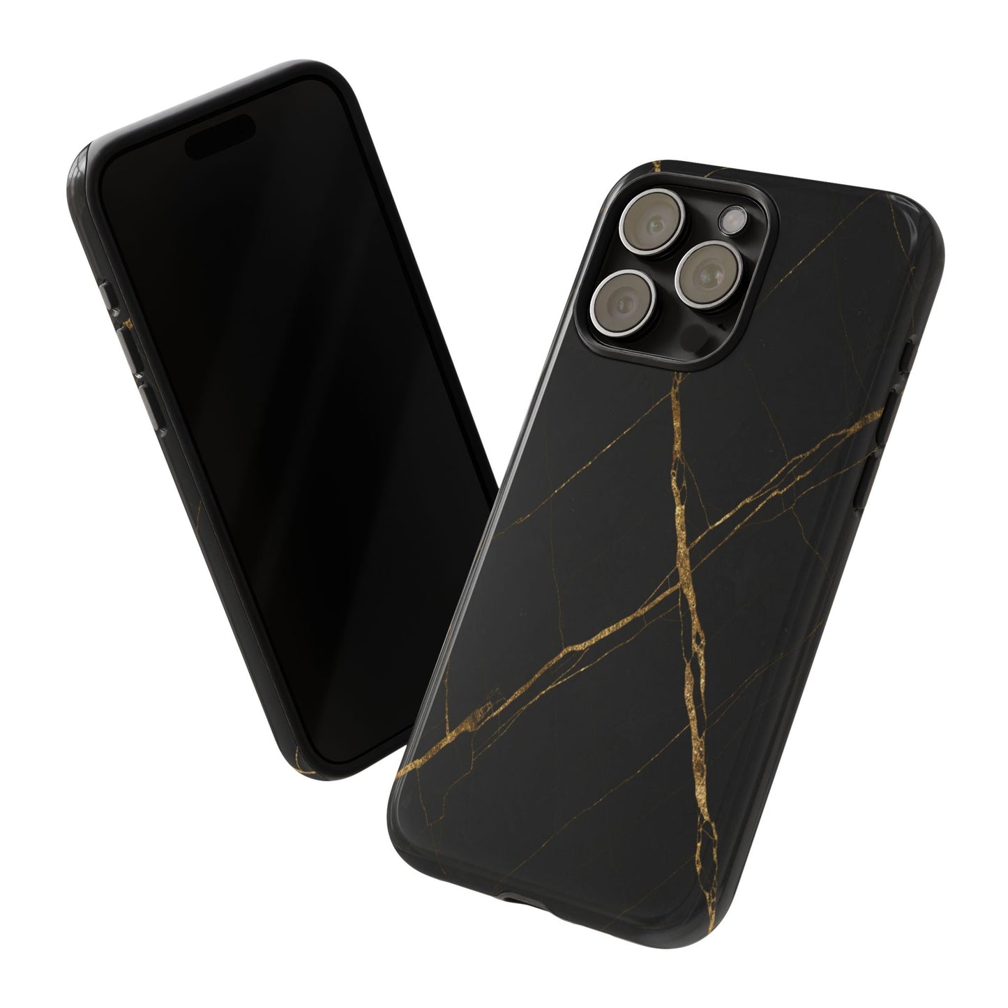 Black Marble Phone Case with Gold Veins | Minimal Luxury Tough Case