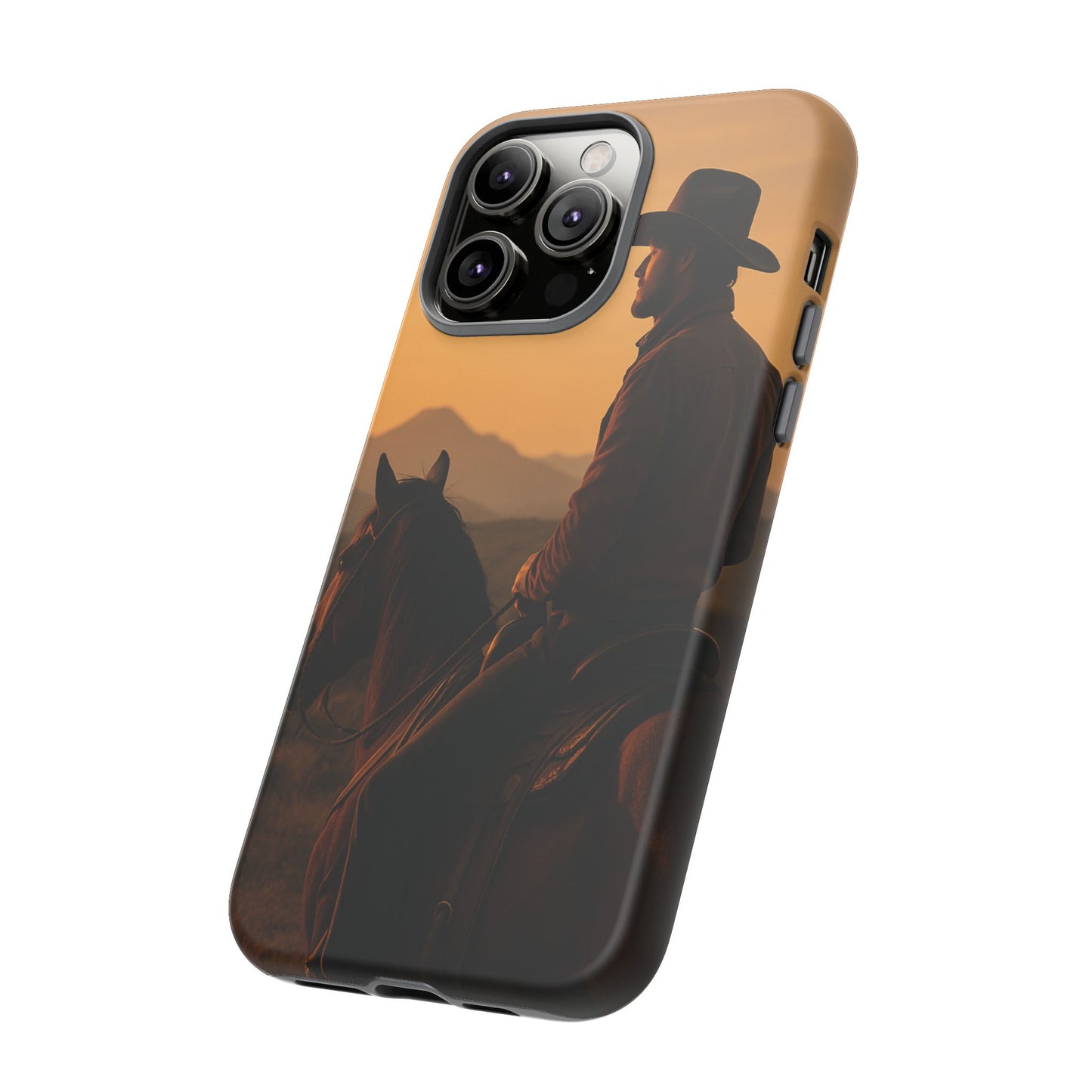 Western Cowboy Sunset Phone Case | Horse Rider Desert Aesthetic Tough Protective Case