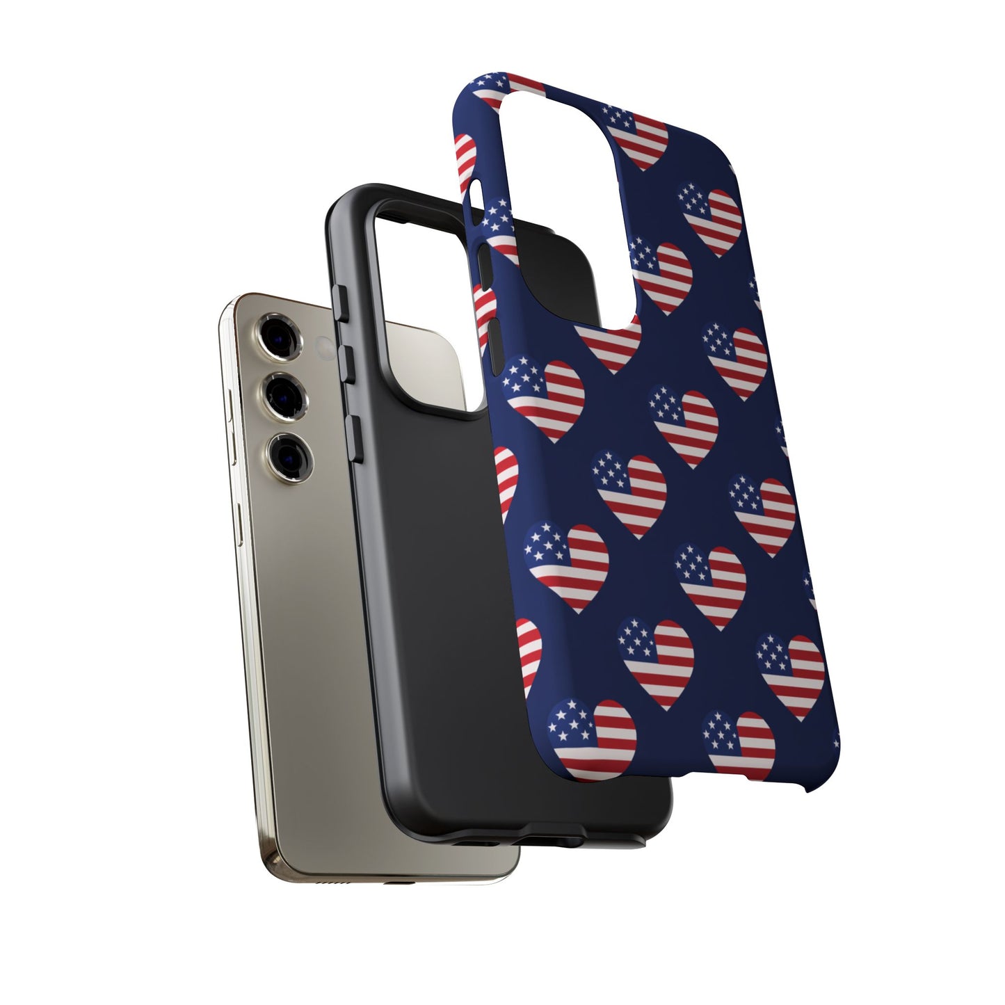Patriotic American Flag Heart Phone Case – Tough Shockproof, USA Stars & Stripes for Iphone, Samsung Galaxy and Pixel