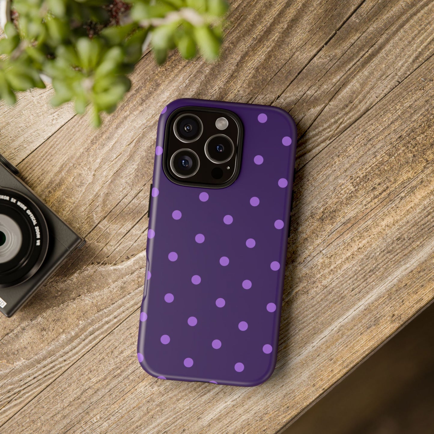 Purple Polka Dot Tough Phone Case – Cute Stylish Durable Protective Cover for Iphone, Samsung Galaxy and Pixel