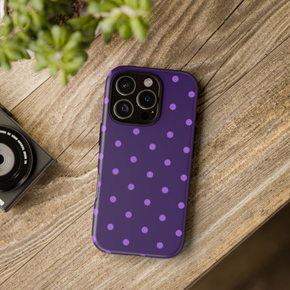 Purple Polka Dot Tough Phone Case – Cute Stylish Durable Protective Cover for Iphone, Samsung Galaxy and Pixel