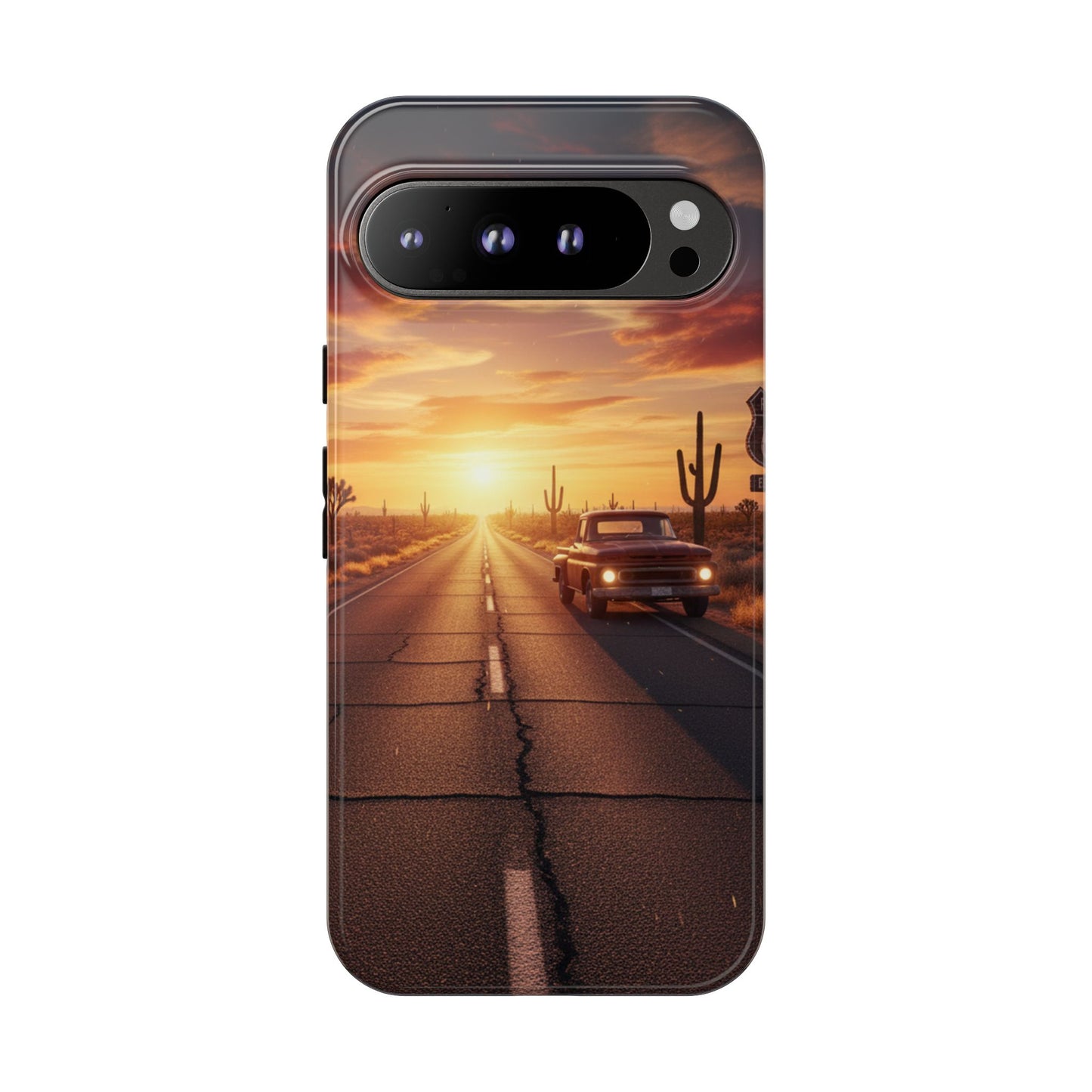 Route 66 Sunset Desert Highway Phone Case – Road Trip Travel Aesthetic Tough Case