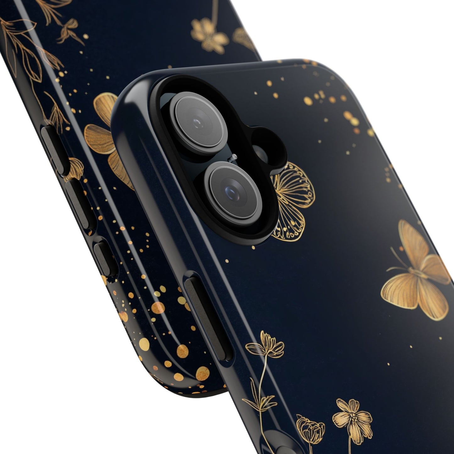 Gold Floral Butterfly Phone Case, Dark Aesthetic Botanical, Elegant Black Luxury iPhone Samsung Cover