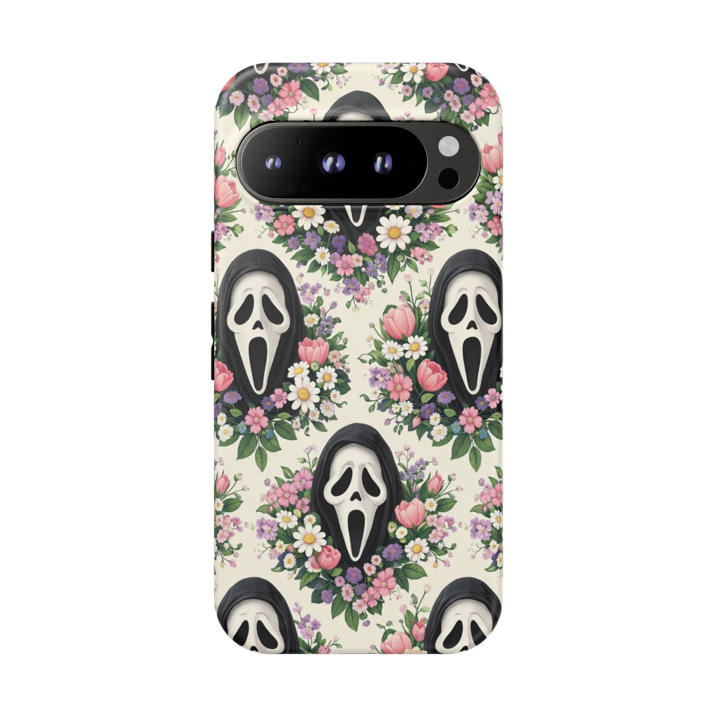 Floral Ghost Face Aesthetic Phone Case – Cute Spooky Tough Cover