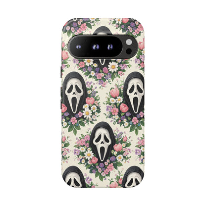 Floral Ghost Face Aesthetic Phone Case – Cute Spooky Tough Cover