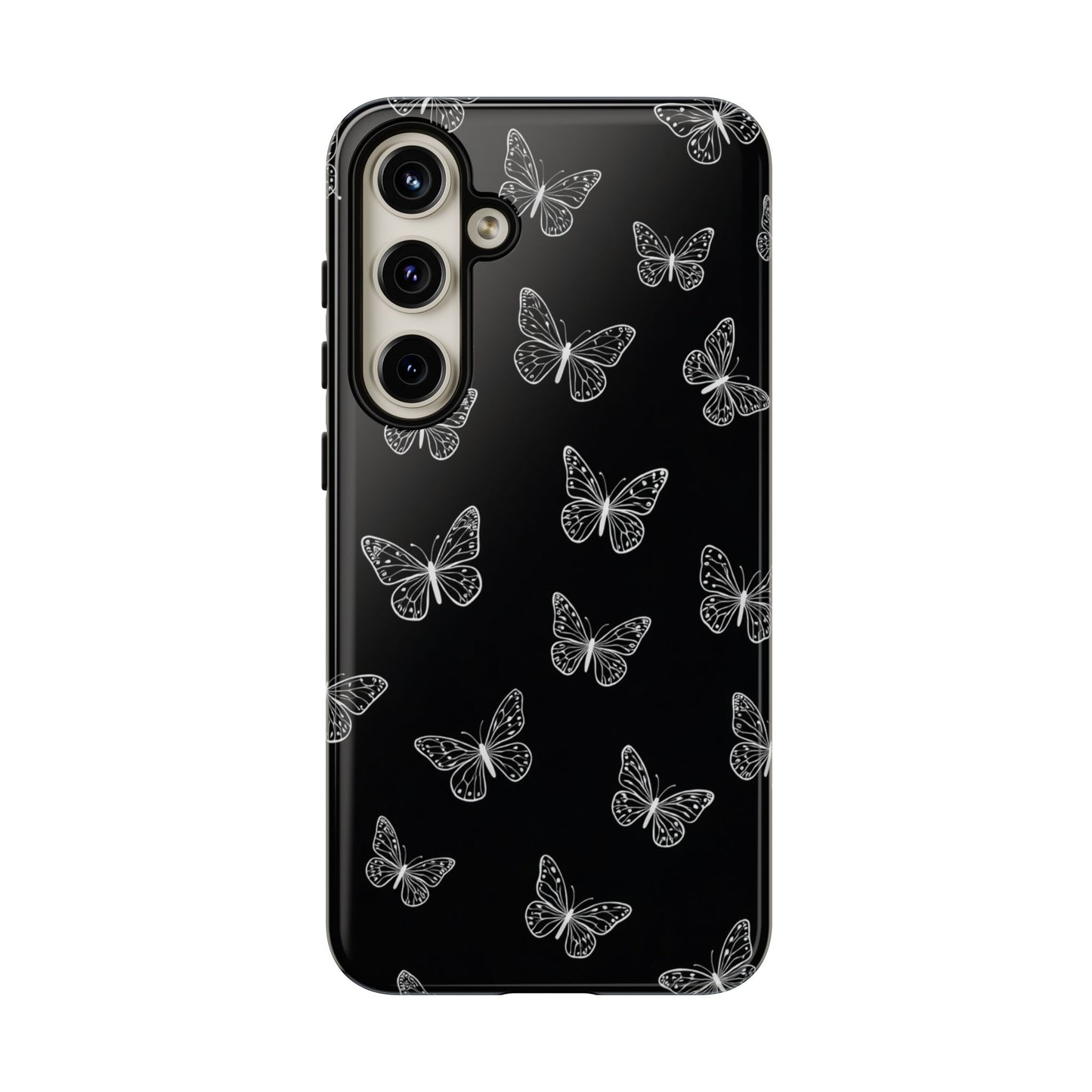 White Butterfly Pattern Phone Case – Dark Aesthetic Monochrome Tough Cover