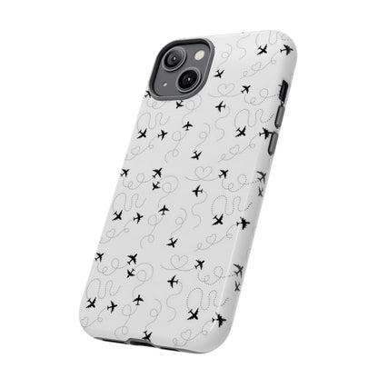Minimal Paper Airplane Pattern Phone Case – Black White Aesthetic Tough Cover