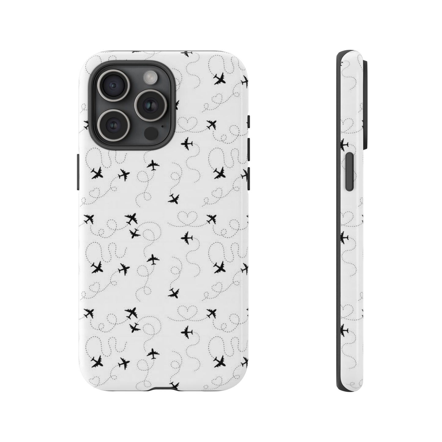 Minimal Paper Airplane Pattern Phone Case – Black White Aesthetic Tough Cover