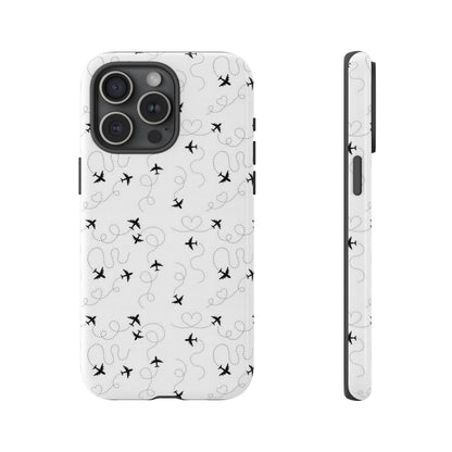 Minimal Paper Airplane Pattern Phone Case – Black White Aesthetic Tough Cover