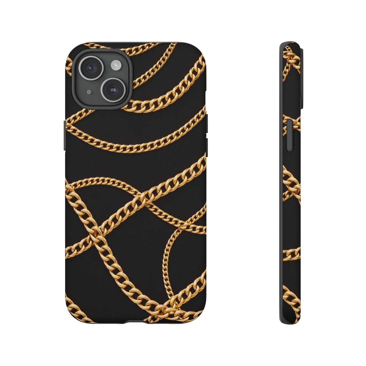 Luxury Gold Chain Phone Case – Black Designer Style Tough Protective Cover for Iphone, Samsung Galaxy and Pixel