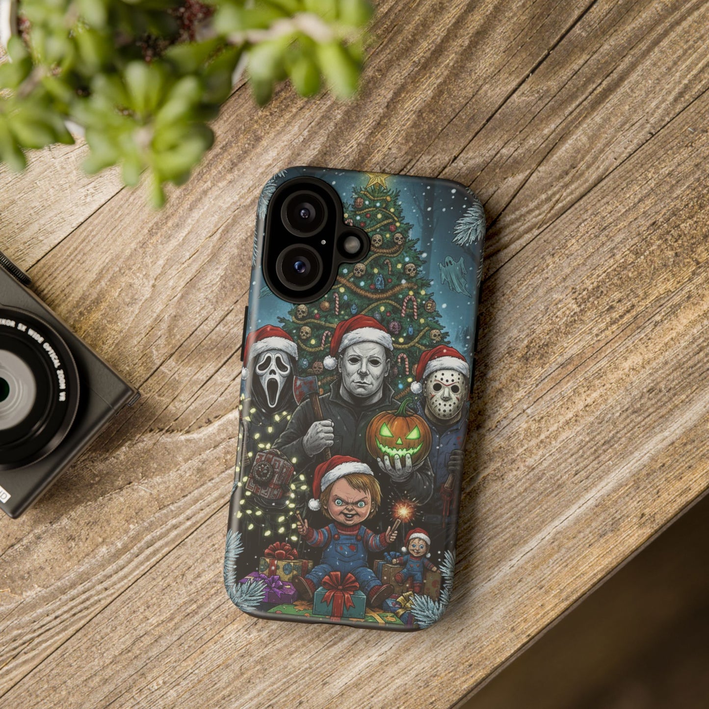 Christmas Horror Phone Case – Festive Slasher Collage Tough Case (iPhone, Samsung, Pixel)