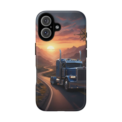 Semi Truck Sunset Phone Case | Trucker Gift | Diesel Truck Highway Road iPhone & Samsung Tough Protective Case
