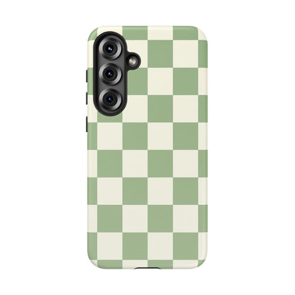 Sage Green Checkerboard Phone Case | Minimal Aesthetic Tough Case