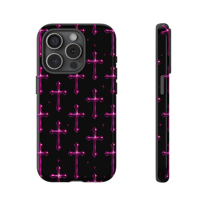 Neon Pink Cross Pattern Phone Case | Tough Protective Case for Iphone, Samsung Galaxy and Pixel